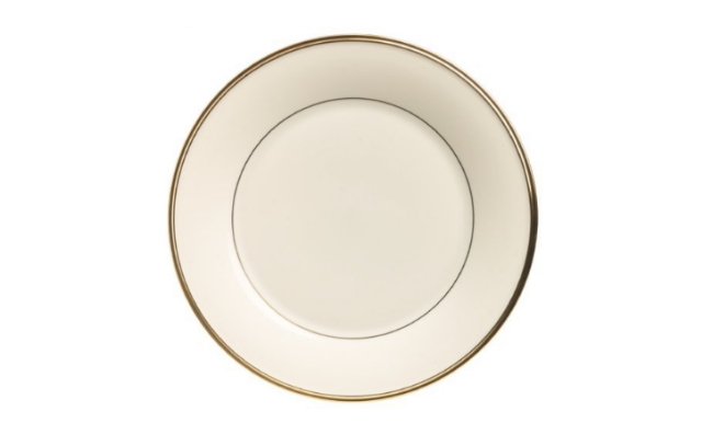 7 inch plate, China, Ivory with Gold Rim