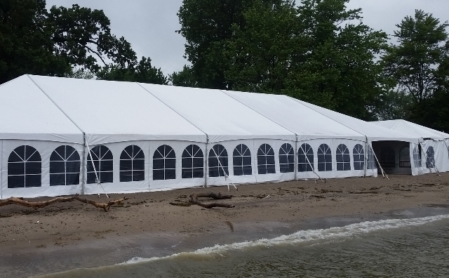 40 ft. x 100 ft. frame tent on a Lake Erie beach