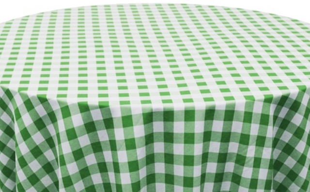 green and white checkered linen