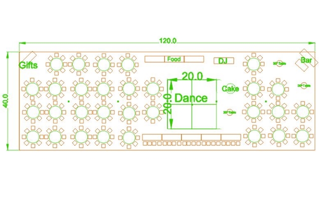 40x120 party tent layout