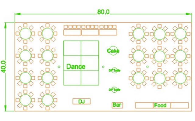 40x80 party tent layout