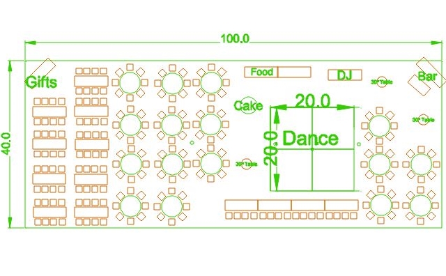 40x100 party tent layout option 2